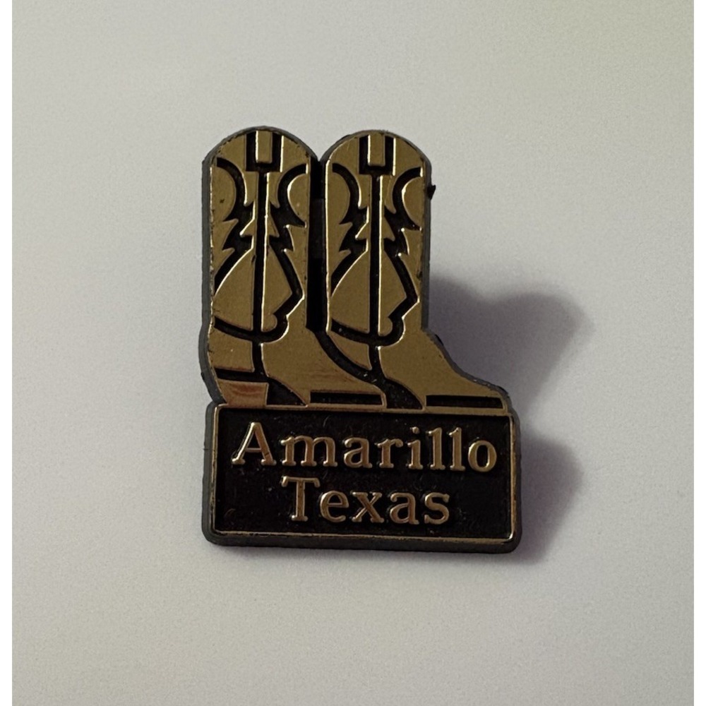 Amarillo Texas Cowboy Boots Lapel Pin Gold Tone Black Vintage Souvenir Pinback